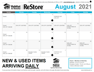 ReStore August Sales Calendar