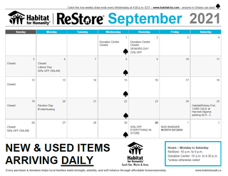 ReStore September Sales Calendar