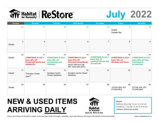 ReStore July Sales Calendar