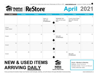 ReStore April Sales Calendar