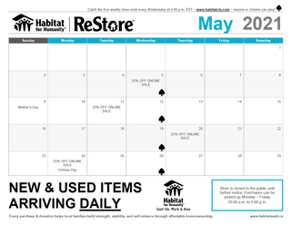 ReStore May Sales Calendar